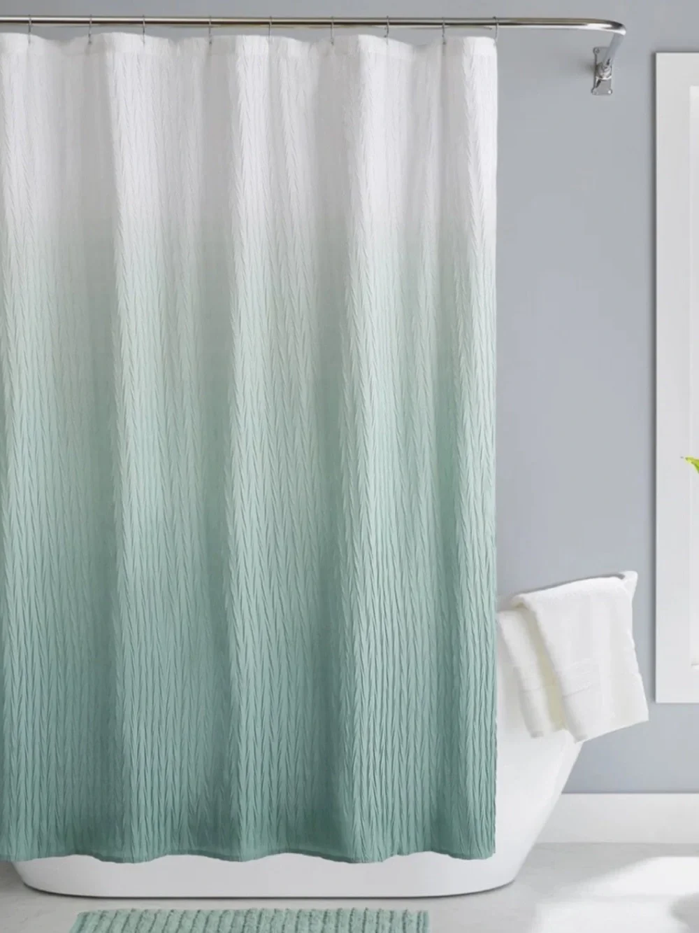 Stylish Ombre Textured soft material Shower Curtain in Seafoam Green